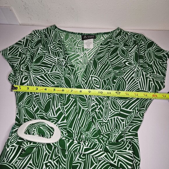 Vtg Womens Wrap Dress Sz L Colorful Cap Sleeves Slimming Modest Career PinUp Gr - Picture 6 of 12